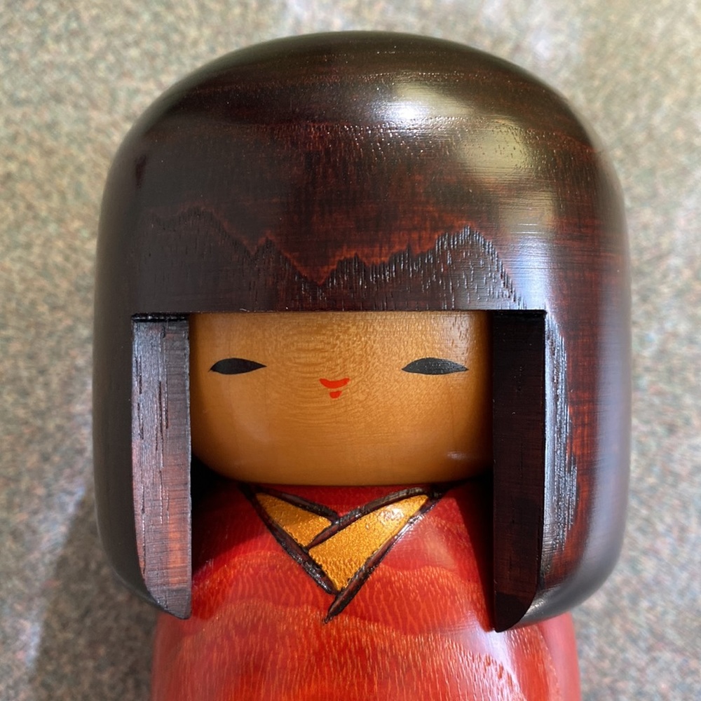 Japanese Kokeshi Doll w/Beautiful Kimono w/Plum Blossoms & Artist's Stamp - Picture 10 of 16